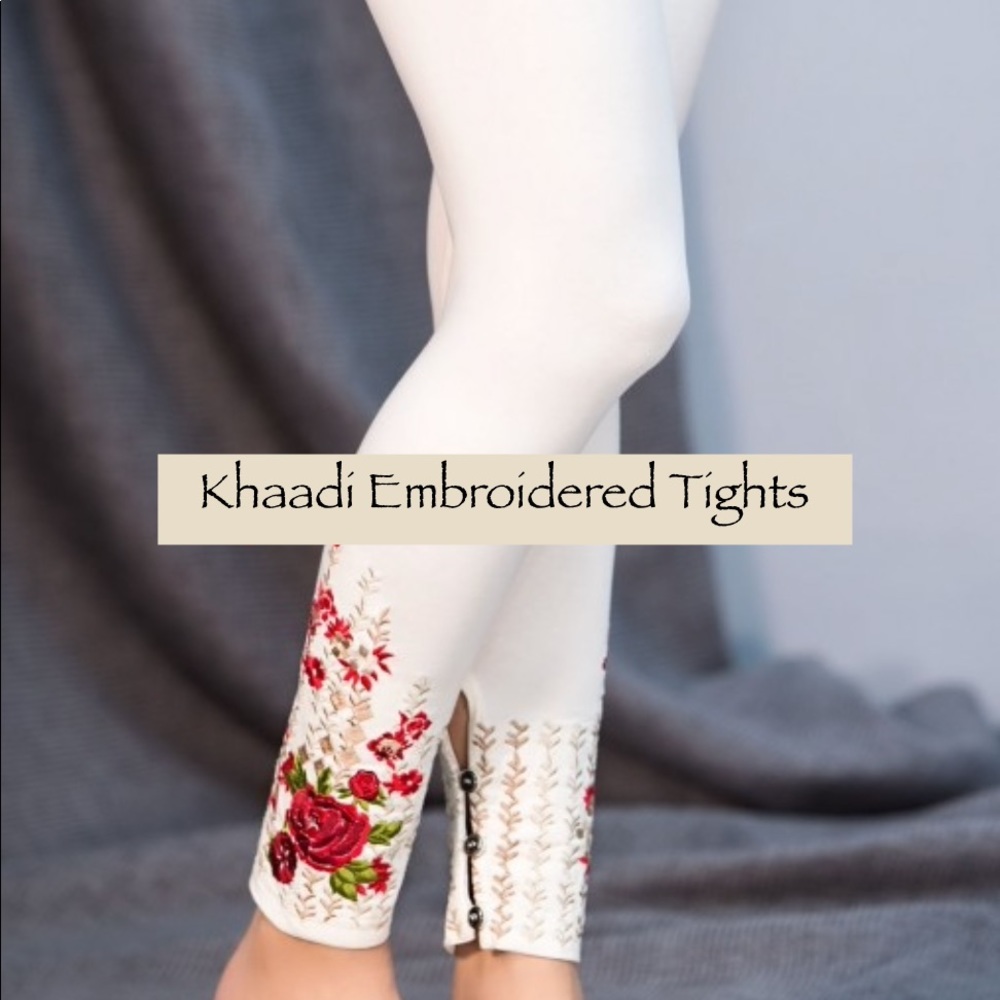 Khaadi White Embroidered Tights - Size 10